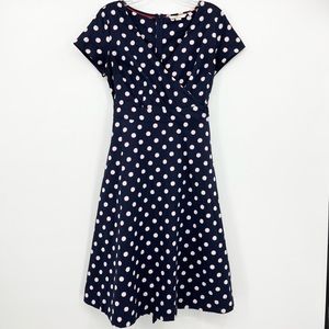 Boden Navy Polka Dot Print A-Line Flare Dress 6P